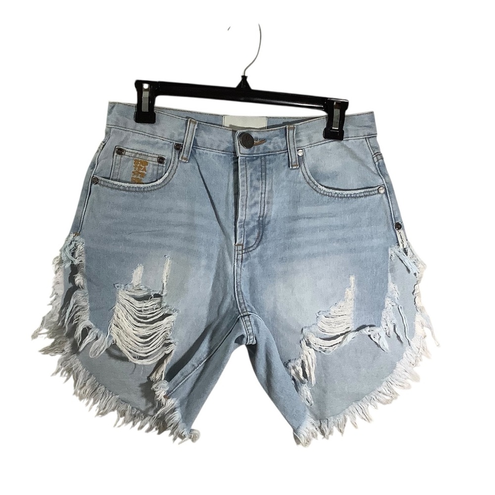 One Teaspoon Distressed Light Blue Denim Shorts